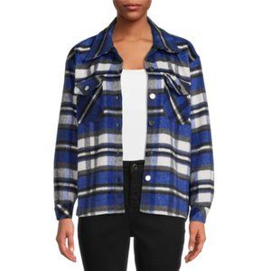 Nine.Eight Plaid Shacket Flannel Shirt Jacket Medium Blue multi NWT